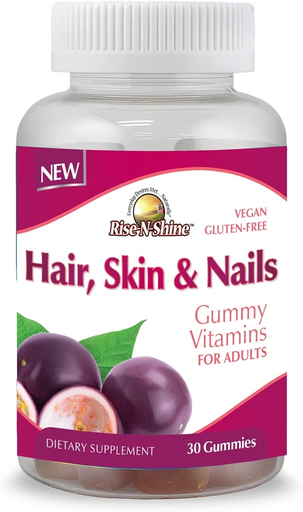 Rise-N-Shine Hair Skin & Nails Gummy Vitaminas - Gummies con base de Pectina para Hombres con Vitaminas, Biotina, Collagen &amp; Más - 30 Cuenta