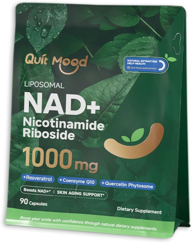 Complejo Riboside de Nicotinamide – Energía Celular y Envejecimiento saludable con Resveratrol, Phytosome de Quercetina " CoQ10 -NMN Suplemento de Apoyos para el envejecimiento de la piel– 90 cápsulas