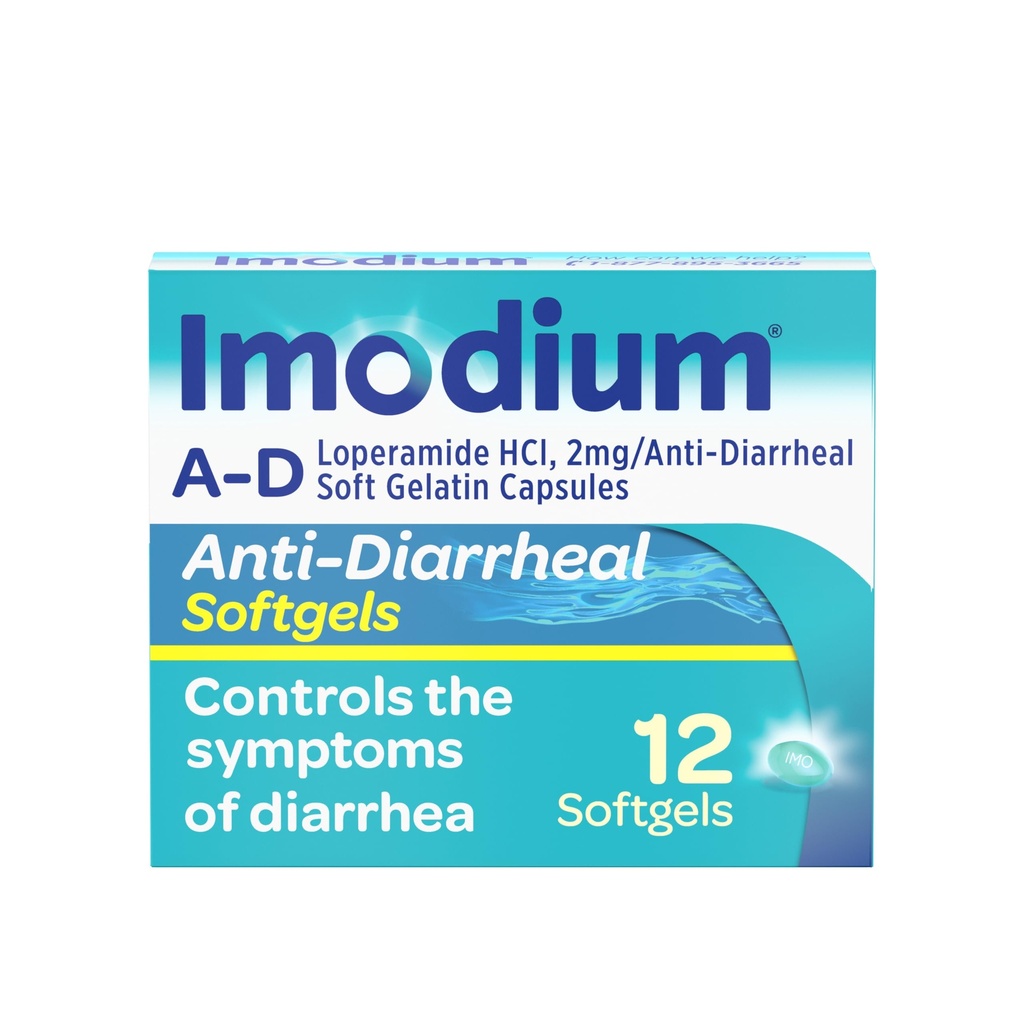 Imodium A-D Diarrhea Relief Softgels with Loperamide HCl, Anti-Diarreal Medicine to Help Control Symptoms of Diarrhea Debido a la diarrea aguda, Traveler's Diarrhea, HSA/FSA Eligible, 12 ct