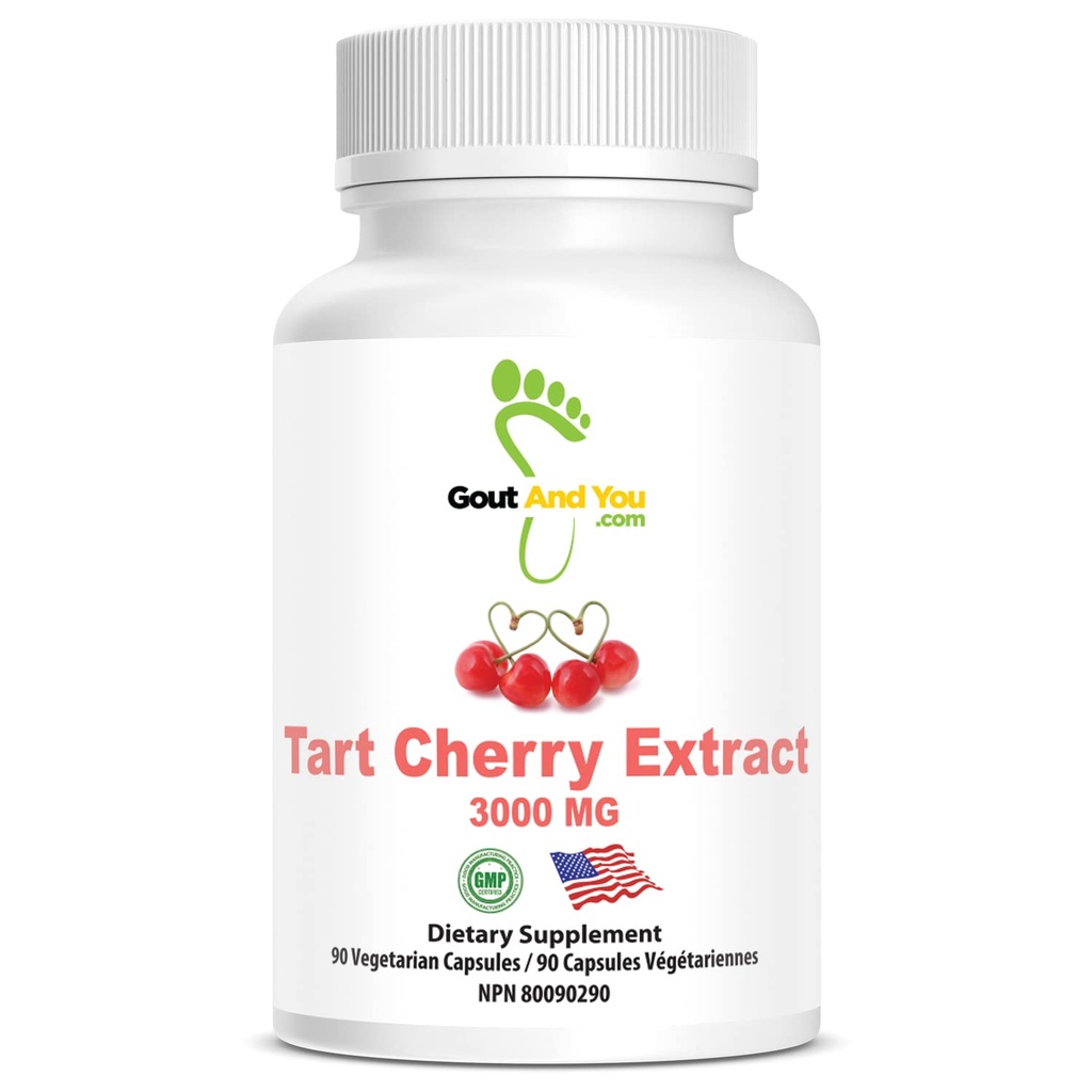 Gout and You Tart Cherry Extract tención 3000 mg Por Serving Silencio 90 Vegetarian Capsules TEN Gluten-Free