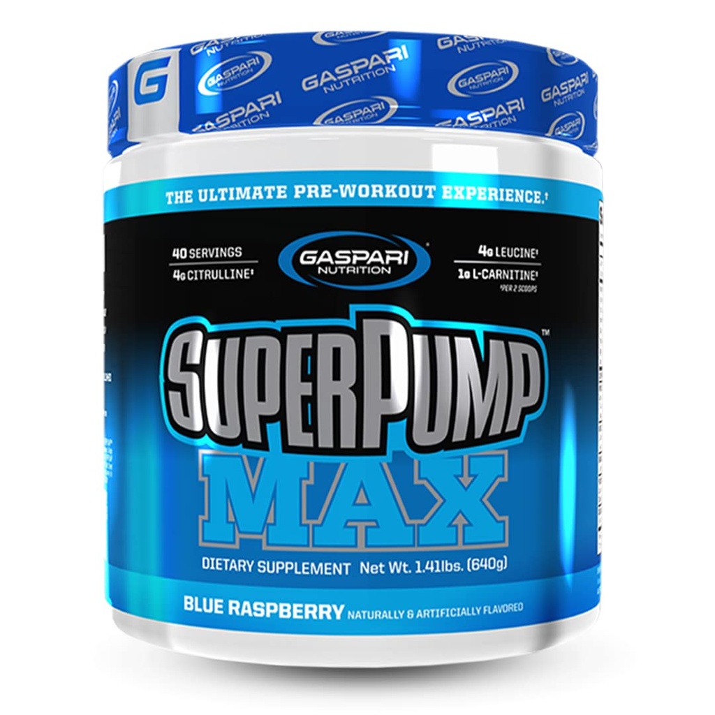 Gaspari Nutrition SuperPump MAX, The Ultimate Pre Workout Powder, Sostened Energy Preworkout, Nitric Oxide Booster, Muscle Growth, Recovery & Replenishes Electrolytes (40 Serving, Blue Raspberry Ice)