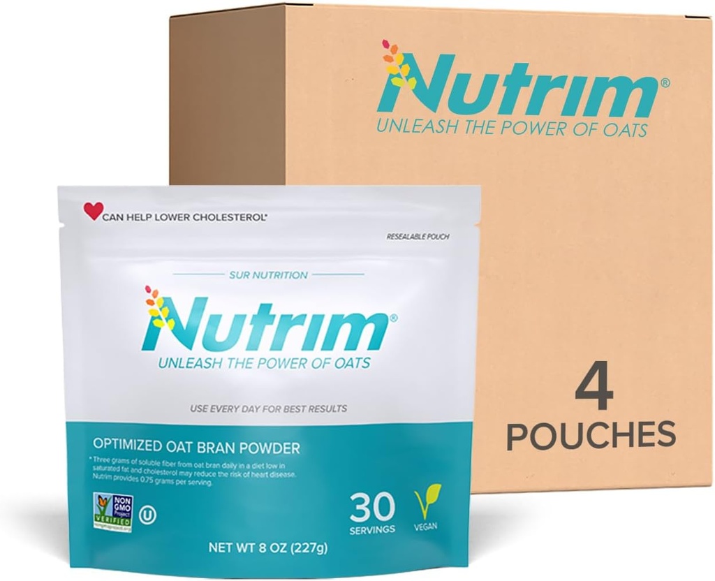 Nutrim Oat Bran Powder con 750mg Beta Glucan per Serving - Easy-Mix Soluble Fiber for Cholesterol Management &amp; Immune Support - Heart Healthy, Non-GMO & Vegan Oatón