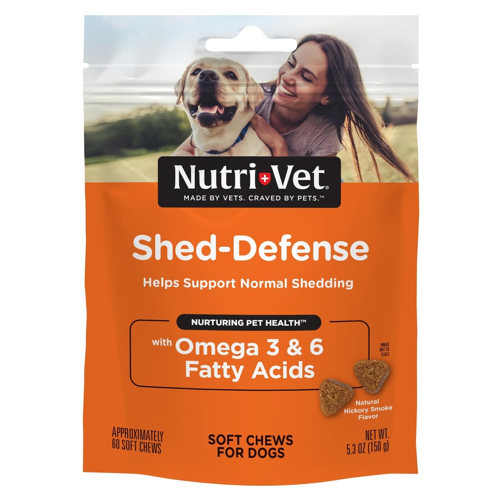 Nutri-Vet Shed Defense Soft Chews for Dogs, Skin and Coat Supplement for Dogs, Omega 3 de Fish Oil, Dry & Itchy Skin Relief Treatment, Puppy Essentials, 60 Soft Chews