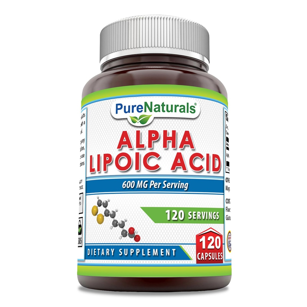 Naturales puros Ácido Lipoico alfa 600 mg 120 Capsules Suplemento Silencio No-GMO Silencio Gluten Libre Silencio Made in USA