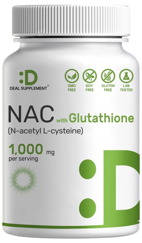 SUPLEMENTO DEAL NAC Suplemento (N-Acetyl Cysteine) 1000mg Por Serving with Reduced Glutathione, 240 cápsulas – Antioxidant Support for Immune Health, Lung, " Liver Function