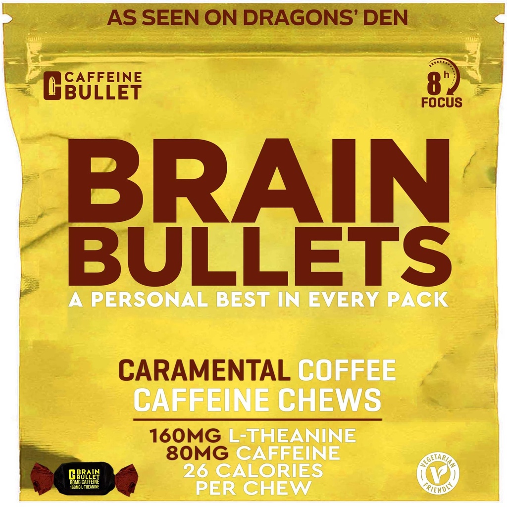 80mg Caffeine &amp; 160mg L-Theanine Focus Enhancing Energy Chews (40 Servings) – Neuroscience Backed Nootropic Stack, Mental Acuity & Cognitive Support ¦ Caramel Frappe Flavor Brain Bullet