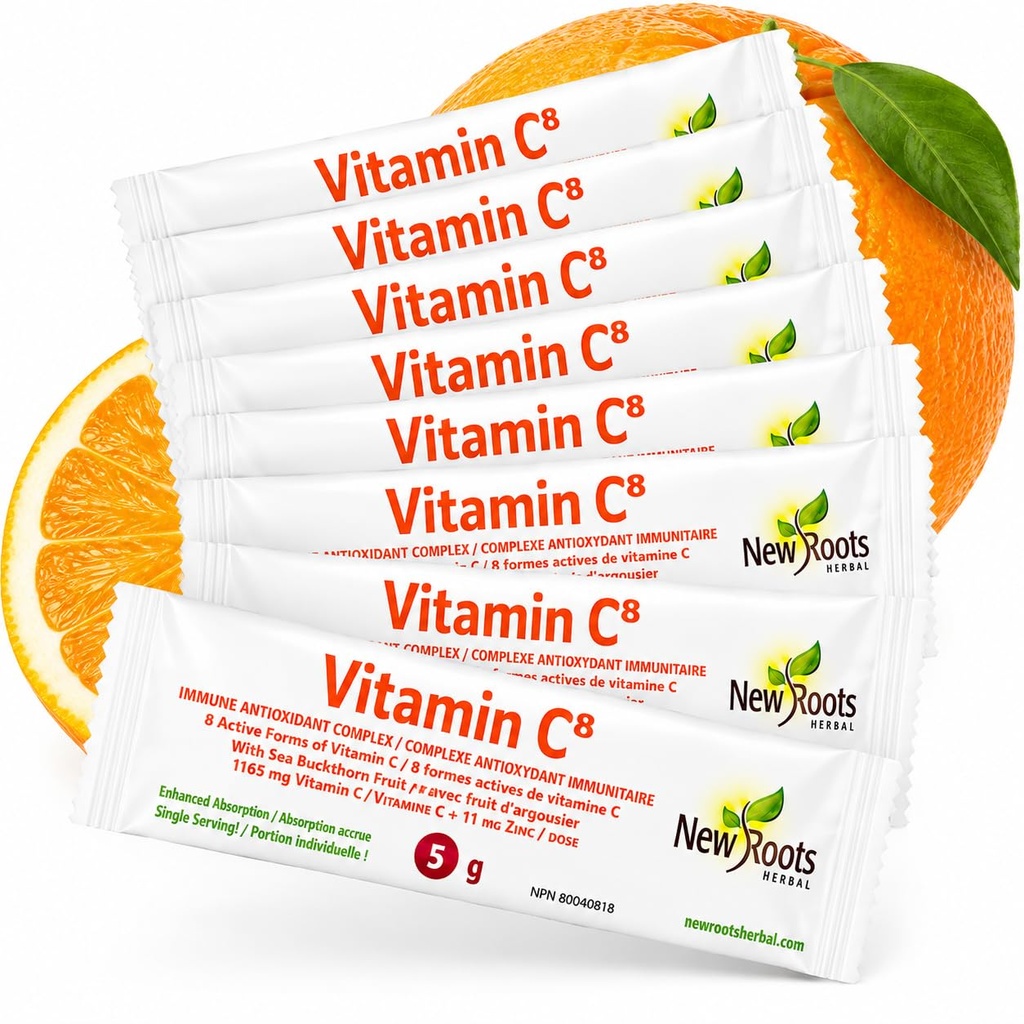 Vitamina C8 Powder Immune Support (30 Sachets) Bebida deliciosa con 8 diferentes formas de vitamina C, electrolitos, bioflavonoides " Té verde para la absorción máxima " Defensa antioxidante
