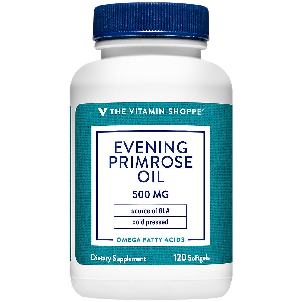 The Vitamin Shoppe Evening Primrose Oil 500MG, Natural Source of GLA (Gammia Linolenic Acid), Suplemento para la Salud de la Mujer &amp; Hormonal Balance (120 Softgels)