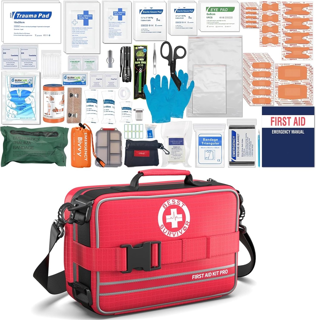 Kits completos de primeros auxilios- Kits de trauma avanzados con componentes etiquetados, grandes emergencias kits médicos para coche, hogar, camping y emergencias al aire libre -324Piece Set
