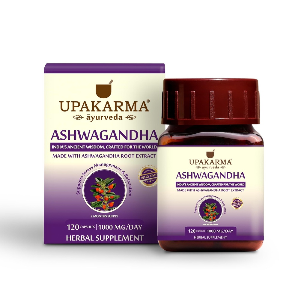 UPAKARMA Ashwagandha ← 60 Day Supply ← Pure Extract Based 1000 mg per Serving Silencio Lab Tested, R plagaD Backed, 120 Vegan Capsules, Suplementos para Stress Relief and Energy Support