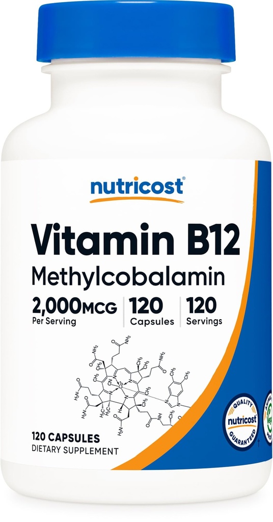 Nutricost Vitamina B12 (Methylcobalamin) 2000mcg, 120 cápsulas - cápsulas vegetarianas, no GMO, Gluten Suplemento B12
