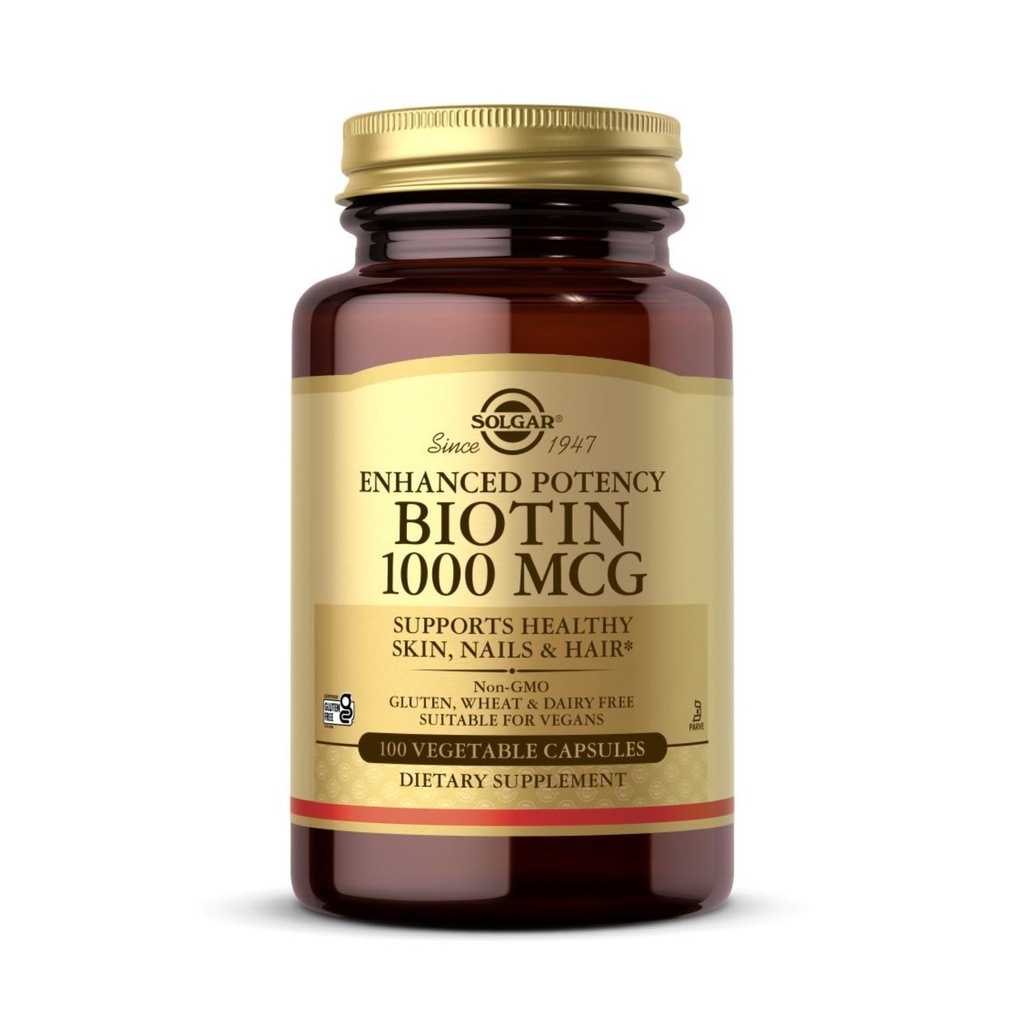 Solgar Biotin 1000 mcg - 100 cápsulas vegetales - Soportes Esquí saludable, uñas " pelo - No GMO, Vegan, Gluten Gratis, Dairy Free, Kosher - 100 piezas