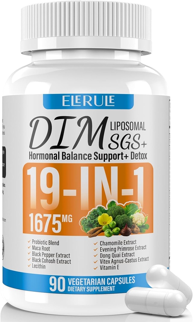 DIM Supplement Estrogen Balance for Women ' Men, 1675 mg Estrogen Supplement Hormonal Acne Support, Menopause Support, Antioxidant Support,DIM SGS 90 Veggie Capsules,44 Day Supply-023