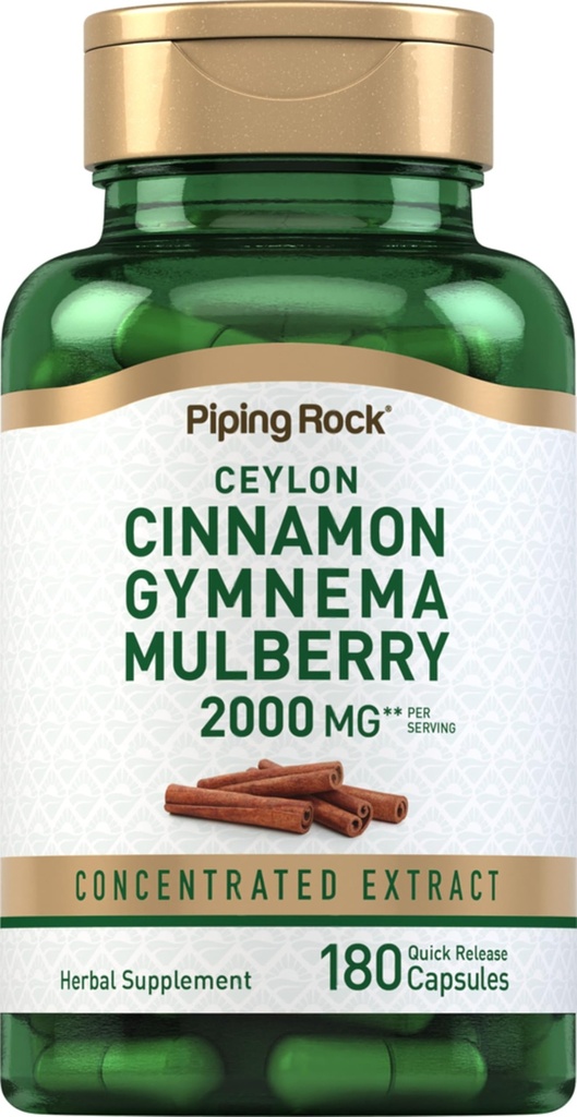 Piping Rock Ceylon Cinnamon Gymnema Mulberry Complex ← 2000mg  180 Capsules ← Herbal Supplement ← Concentrated Extract ← Non-GMO, Gluten Free