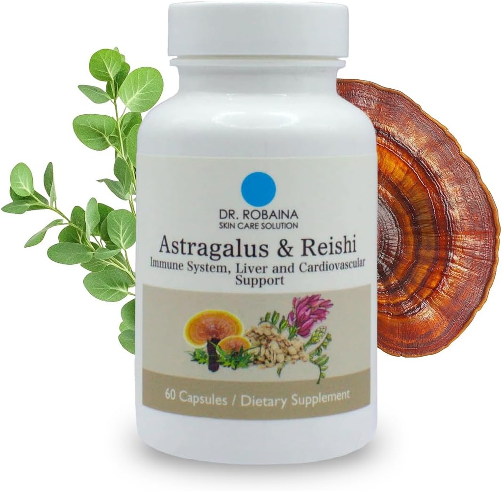 Dr. Robaina Astragalus & Reishi Capsules – Immune, Liver " Cardiovascular Support – High-Potency Herbal Blend – Vegan, Non-GMO, Made in USA, 60 cápsulas