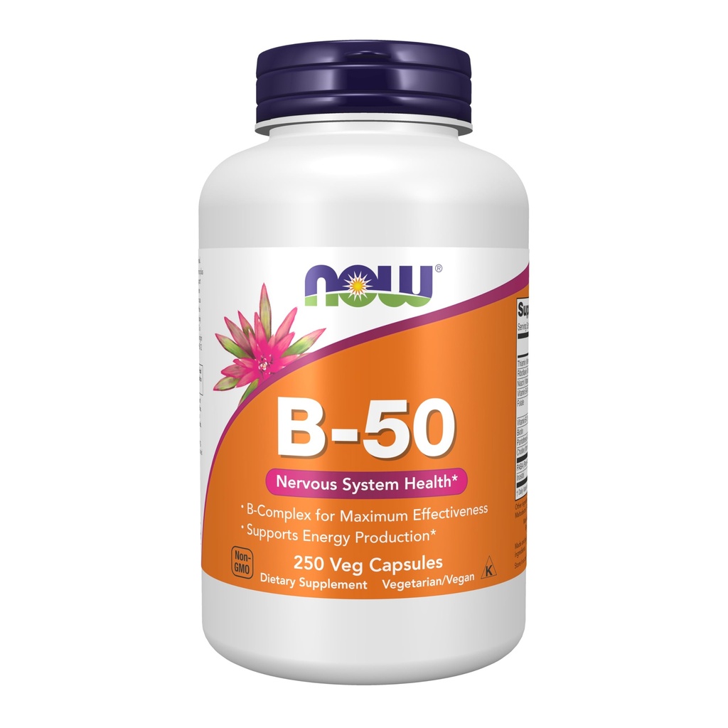 AHORA Suplementos, vitamina B-50, producción de energía*, salud del sistema nervioso*, 250 cápsulas de verduras