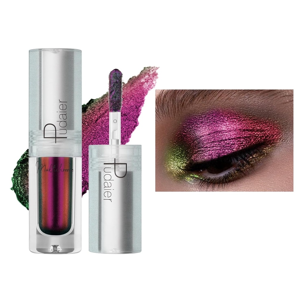 ZUK Glitter Liquid Multichrome Eyeshadow, Multi-Dimensional Metallic Eye Shadow, Alta Pigmented Chameleon Eye maquillaje, Quick Drying Eye Brightener Stick, Waterproof and Smudge-proof