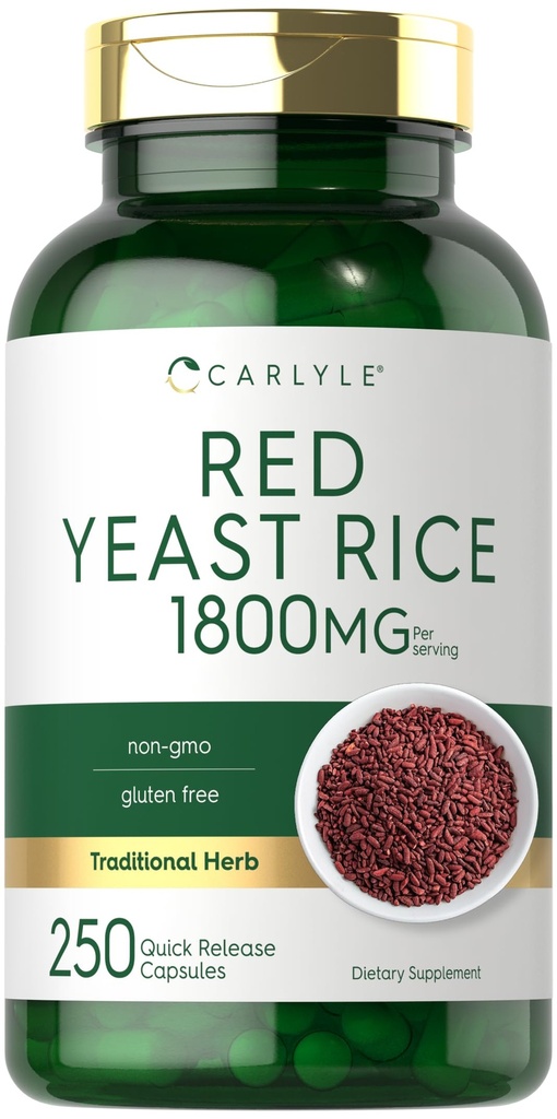 Carlyle Red Yeast Rice Suplemento TEN 1800 mg ANTE 250 cápsulas TENIDO NO GMO &amp; Gluten Gratis