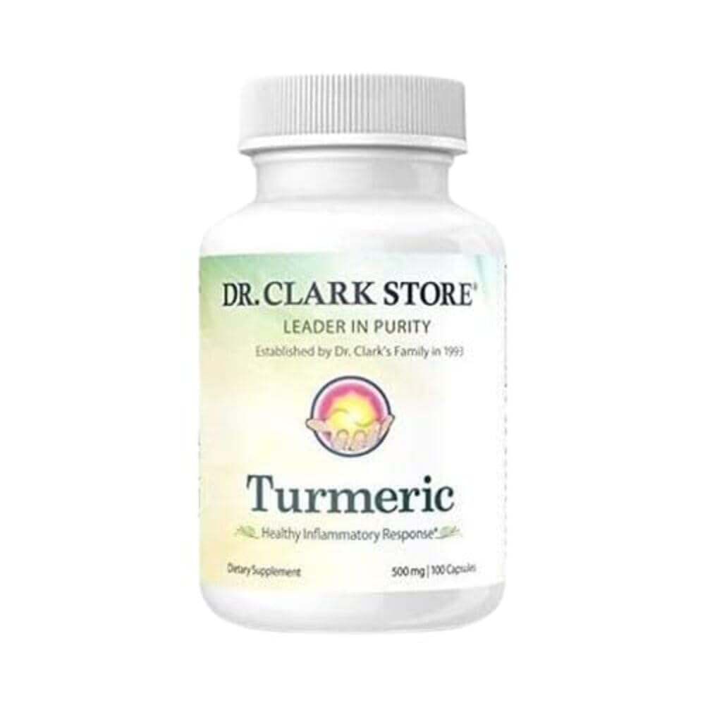 Dr. Clark Store Turmeric Curcumin 500mg – 100 cápsulas, Immune Support, Natural Herbal Supplement, Non-GMO, Vegan, Antioxidante Boost