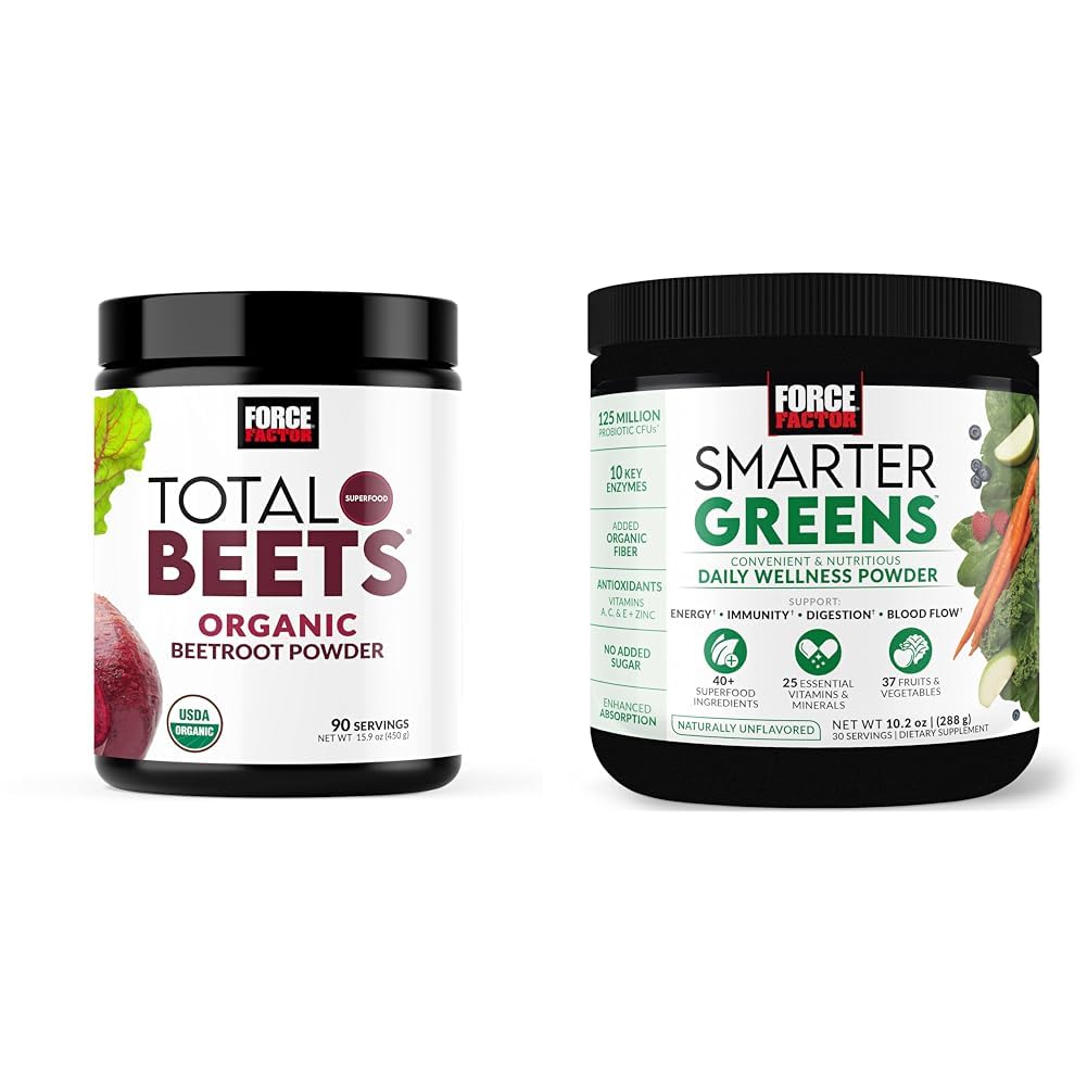 Factor de fuerza Total Beets Organic Beetroot Powder Superfood to Boost Daily Nutrition, USDA Organic &amp; Smarter Greens Daily Wellness Powder to Support Energy, Immunity &amp; Digestion