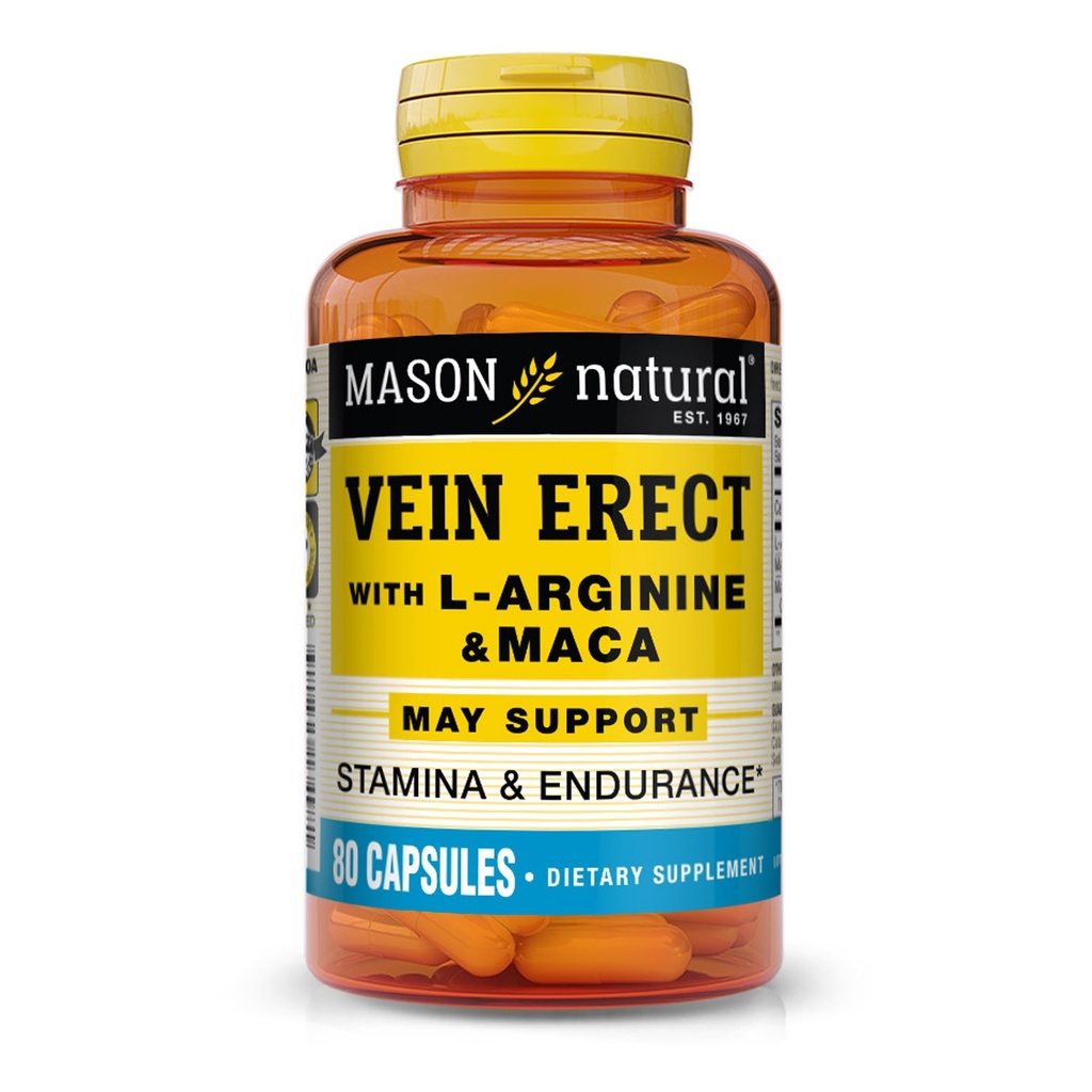 MASON NATURAL Veinte Erect con L-Arginine y Maca - Soporta Salud Sexual y Vascular, Suplemento para Veinas Varicosas y Araña, 80 cápsulas