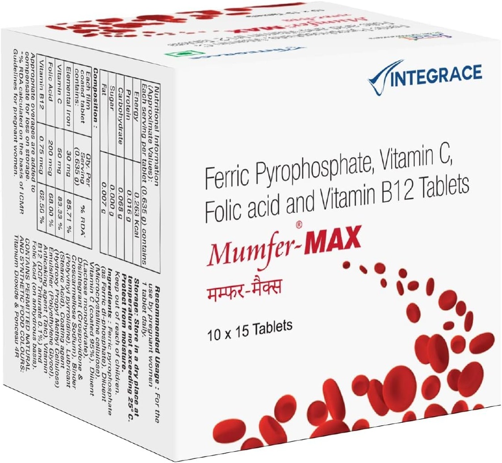 Nutranix TNA 150 Tablets ← Hierro, Suplemento de ácido fólico, Vitamina C &amp; Vitamina-B12