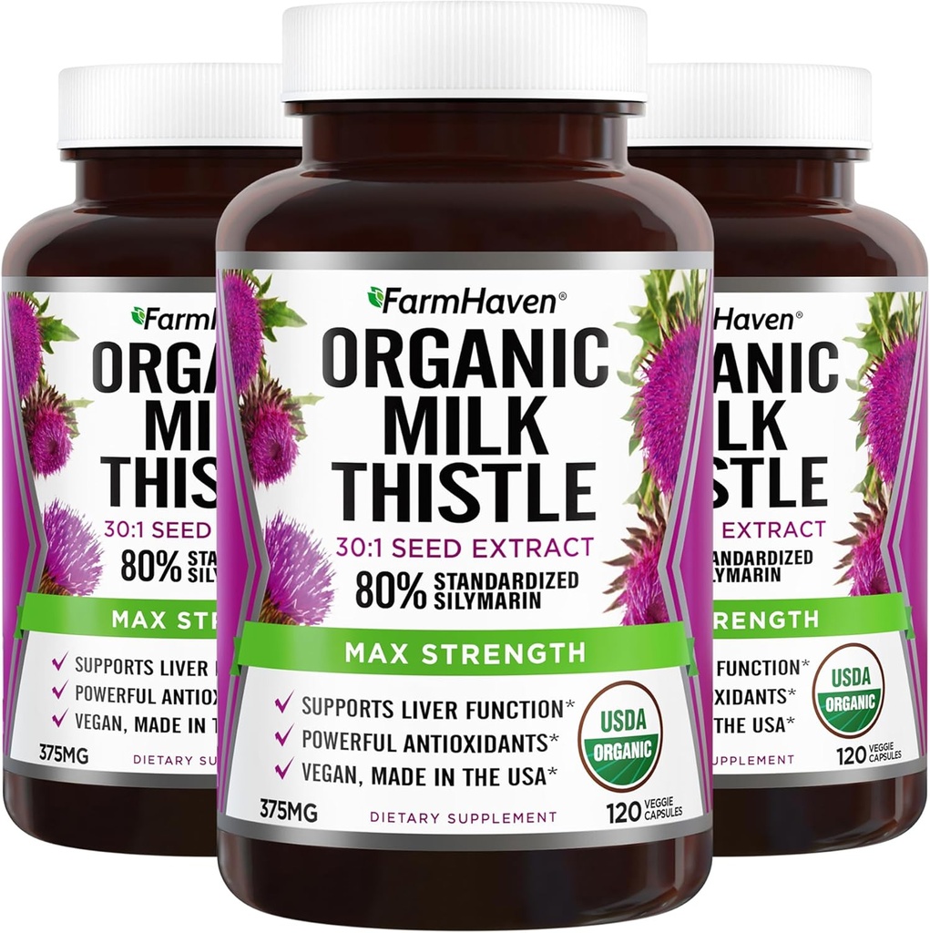 FarmHaven USDA Organic Milk Thistle Capsules TEN 30X Concentrated Seed Extract & 80% Silymarin Standardized - Supports Liver Function and General Health TEN Non-GMO TEN 360 Vegan Capsules