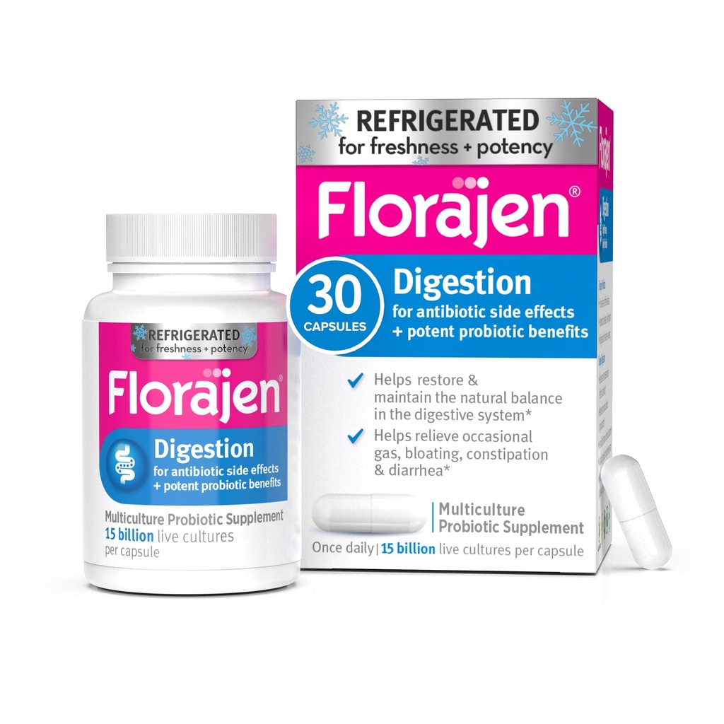 Florajen Digestion Probióticos, Gut Health Supplement with Constipation and Bloating Relief for Adults, 30 Count (Refrigerated)