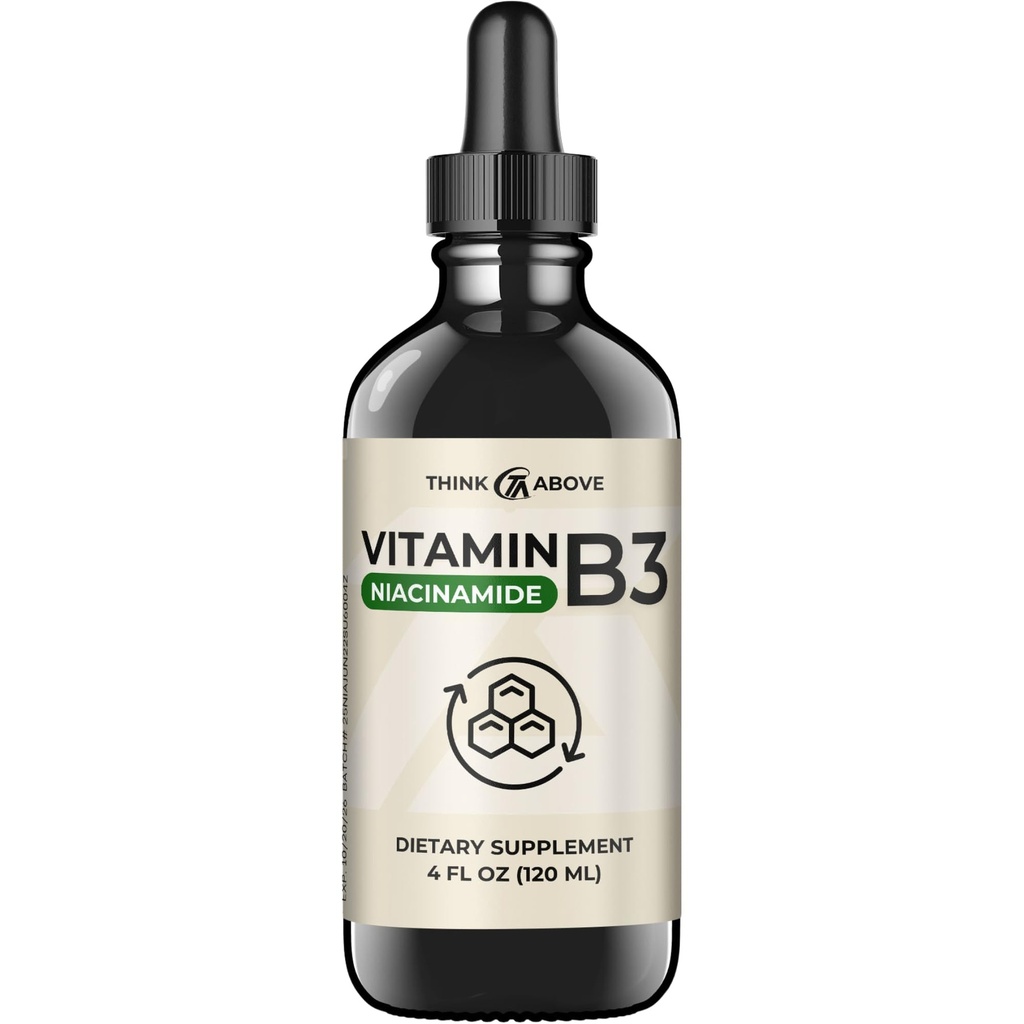 Vitamina líquida B3 (como Niacinamida) Suplemento - Forma no fluida de la niacina - Absorción rápida - gotas de niacina inconveniente para mujeres y hombres - 4 oz (120ml)