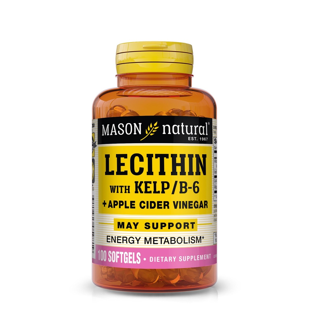MASON NATURAL Lecithin con Kelp, Vitamina B6 &amp; Apple Sider Vinegar, Dual Action Formula, 100 Softgels
