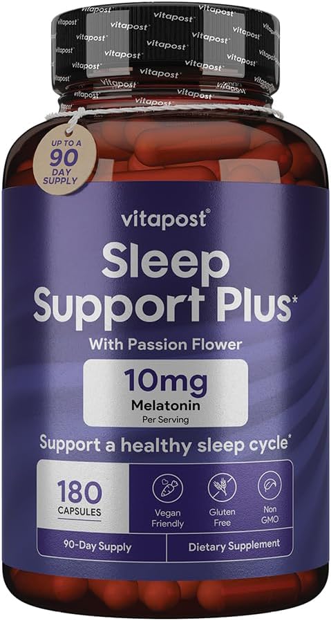 Apoyo al sueño Plus Melatonina " Botánicos para apoyar un ciclo de sueño saludable, con sentimientos de calma y relajación para un sueño de una gran noche. 180 cápsulas
