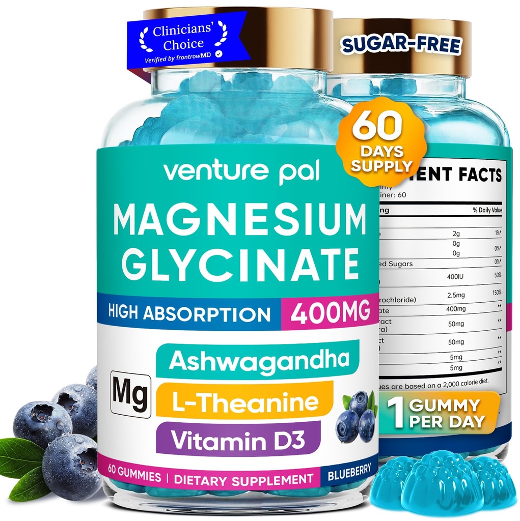 60 días de suministro de magnesio Glycinate 400mg Gummies con Ashwagandha, L-Theanine, CoQ10, Vitamina D3 &amp; B6, azúcar de magnesio gratis Gummies para adultos &amp; niños, alivio de estrés, sueño &amp; calma, Vegan, gluten Gratis