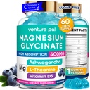 60 días de suministro de magnesio Glycinate 400mg Gummies con Ashwagandha, L-Theanine, CoQ10, Vitamina D3 &amp; B6, azúcar de magnesio gratis Gummies para adultos &amp; niños, alivio de estrés, sueño &amp; calma, Vegan, gluten Gratis