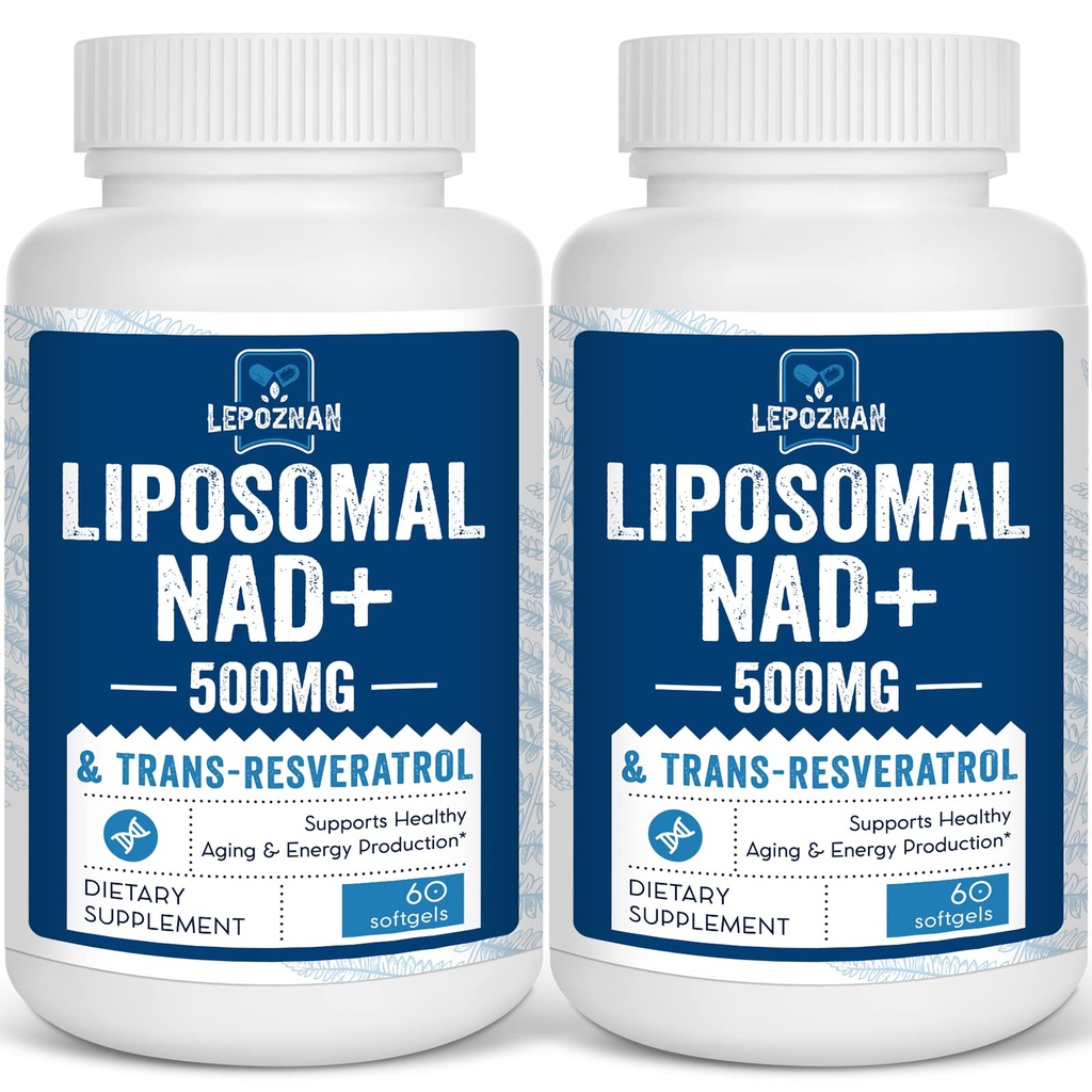 Liposomal NAD + 500 mg + Trans-Resveratrol 300 mg, Absorción superior,True NAD Suplemento eficiente que NMN,Nicotinamide Riboside para el metabolismo de energía celular & ADN Reparación,Envejecimiento saludable,120 Softgels