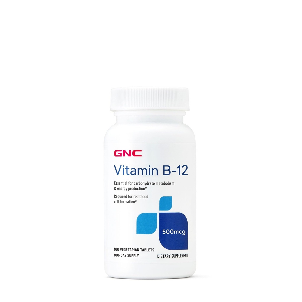 GNC Vitamina B-12 500mcg, apoya la producción de energía, 100 Tablets
