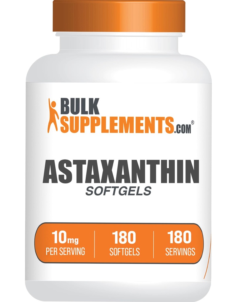 BulkSupplements.com Astaxanthin Softgels - Suplementos de Astaxanthin, Fuente Antioxidante - Gluten Free, 1 Softgel por Serving (10mg), 180 Conde (Pack of 1)