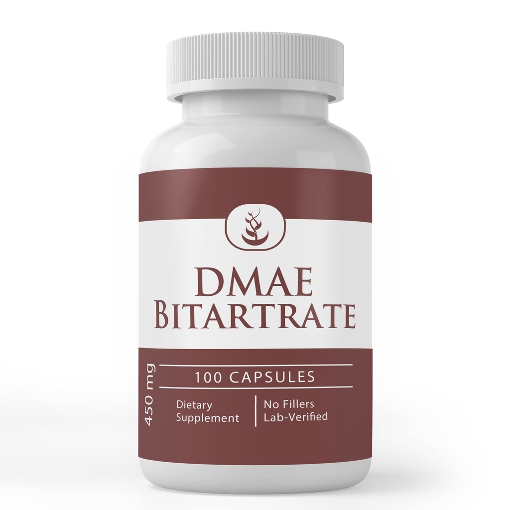 Ingredientes originales puros DMAE Bitartrate, (100 cápsulas) Siempre puros, sin aditivos ni artillería, Lab Verified