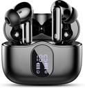 Earbudos inalámbricos, Bluetooth 5.4 Auriculares Bass Stereo, Ear Buds con pantalla LED Mic de cancelación de ruido, IP7 impermeable en auriculares de oído, 36H Tiempo de reproducción para portátiles Ejercicio deportivo, Negro