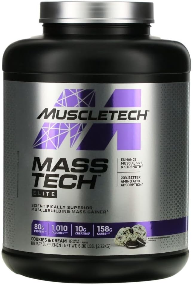 MuscleTech Mass-TechTM Elite, Cookies &amp; Crema, 6 libras (2,72 kg)