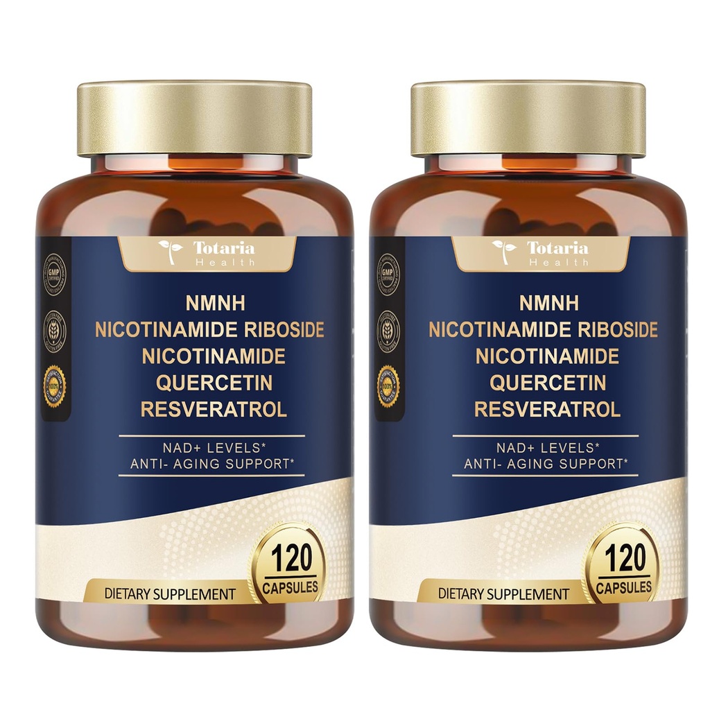 Totaria NMNH (Dihydronicotinamide Mononucleotide), NMNH Suplemento w/Niacinamide (Vitamin B3), Quercetin, Trans-Resveratrol, Support NAD+, Anti-Aging, Skin Cell Health & Energy, 240 Count