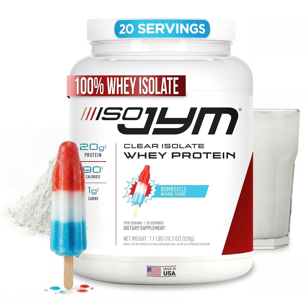 JYM Suplemento Ciencia Iso JYM Bombsicle, 90 Calories, 100% Whey Protein Isolate, Zero Fat, Zero Sugars, Mixes Clear, para Hombres Mujer, 20 Serviciones