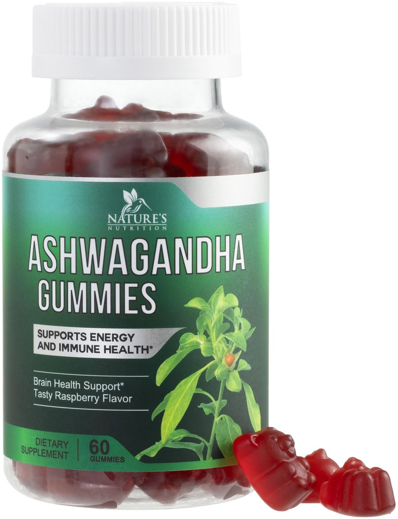 Ashwagandha Gummies 30:1 Extracto de 3000mg - Vegan, Planta Basada, No GMO, Gluten-Free > Gelatin Gratis, Suplemento Ashwagandha para Hombres, Calma Natural, Relajación, > Apoyo Inmunitario, 60 Gummies