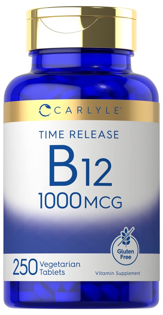 Carlyle B12 Vitamina 1000 mcg Silencio 250 Conde TENIDO Time Release Tablets TEN como Cyanocobalamin ANTE VENTA Vegetariano, No GMO &amp; Gluten Free Supplement