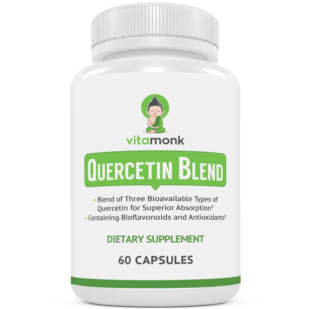 Complejo de Quercetina VitaMonk - 3 Formas Bioactivas de Quercetina - Isoquercetina, Dihidrato de Quercetina y Fitooma Quercetina - para Absorción Superior - Quercetina 500mg cápsulas - Quercetina con bromelaina