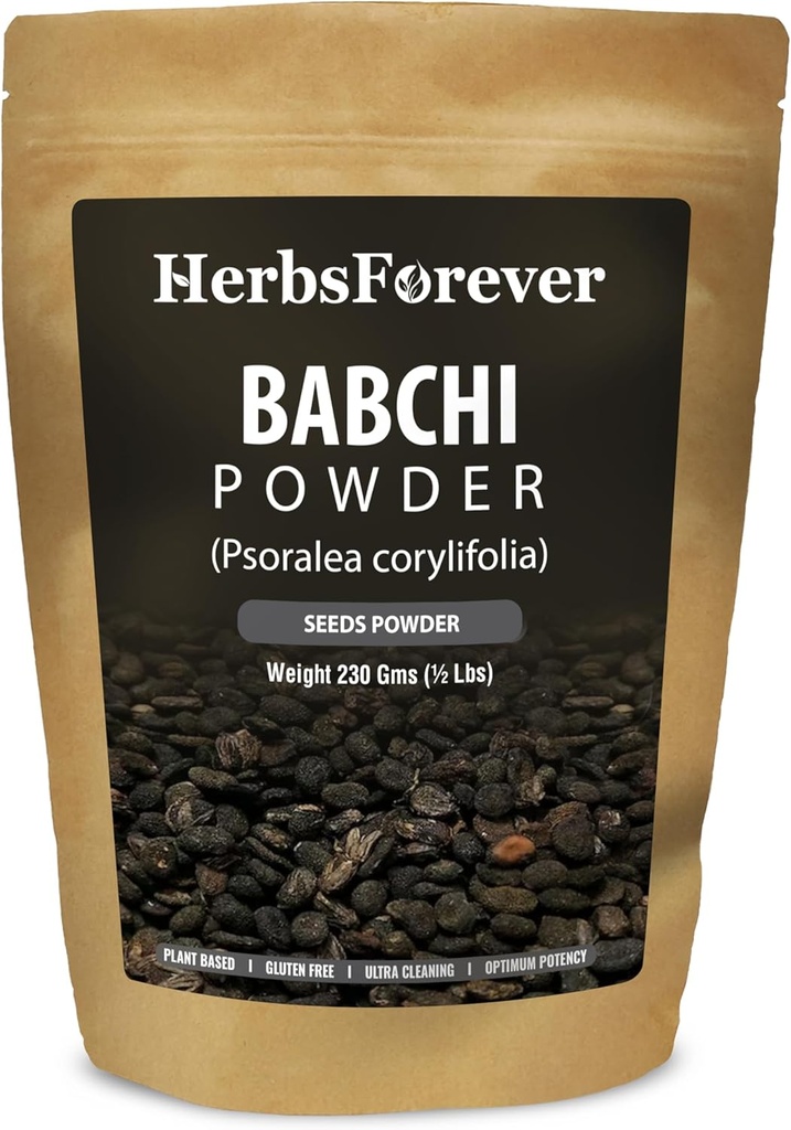 Herbsforever Babchi Powder 230g – Pure Psoralea Corylifolia Churna – Usado tradicionalmente para Skin &amp; Wellness Support – Non-GMO, No Additives – Uso externo e interno – Lab Tested
