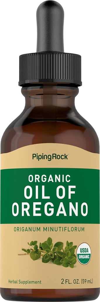 Piping Rock Oil of Oregano Organic Liquid Drops TENIDO 2 fl oz TENIDO CON Aceite de Oliva Virgen Extra.