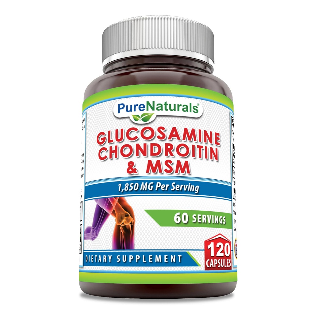 Pure Naturals Glucosamine Chondroitin &amp; MSM Supplement TEN 1850 Mg per Serving Silencio 120 Capsules ← Non-GMO TEN Gluten-Free TEN Made in USA