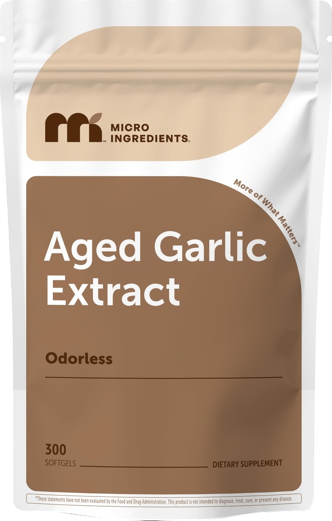 Micro Ingredientes Ajo sin olor 7500mg Por Servings, 300 Softgels Silencioso 2 Años Extracto de ajo envejecido, Aluminio creciente Sativum Bulb