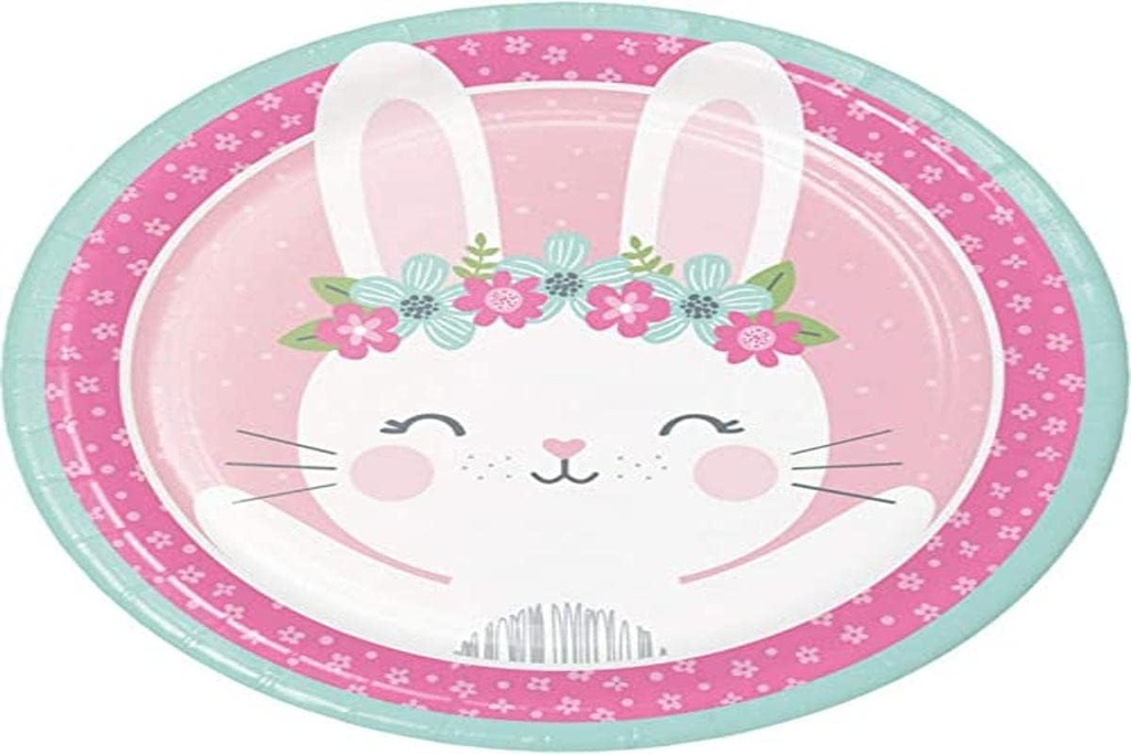 Suministros de fiesta de conversión creativa, Placas de papel de fiesta de conejo, Cena de placas, Multicolor, 8.75", 8ct