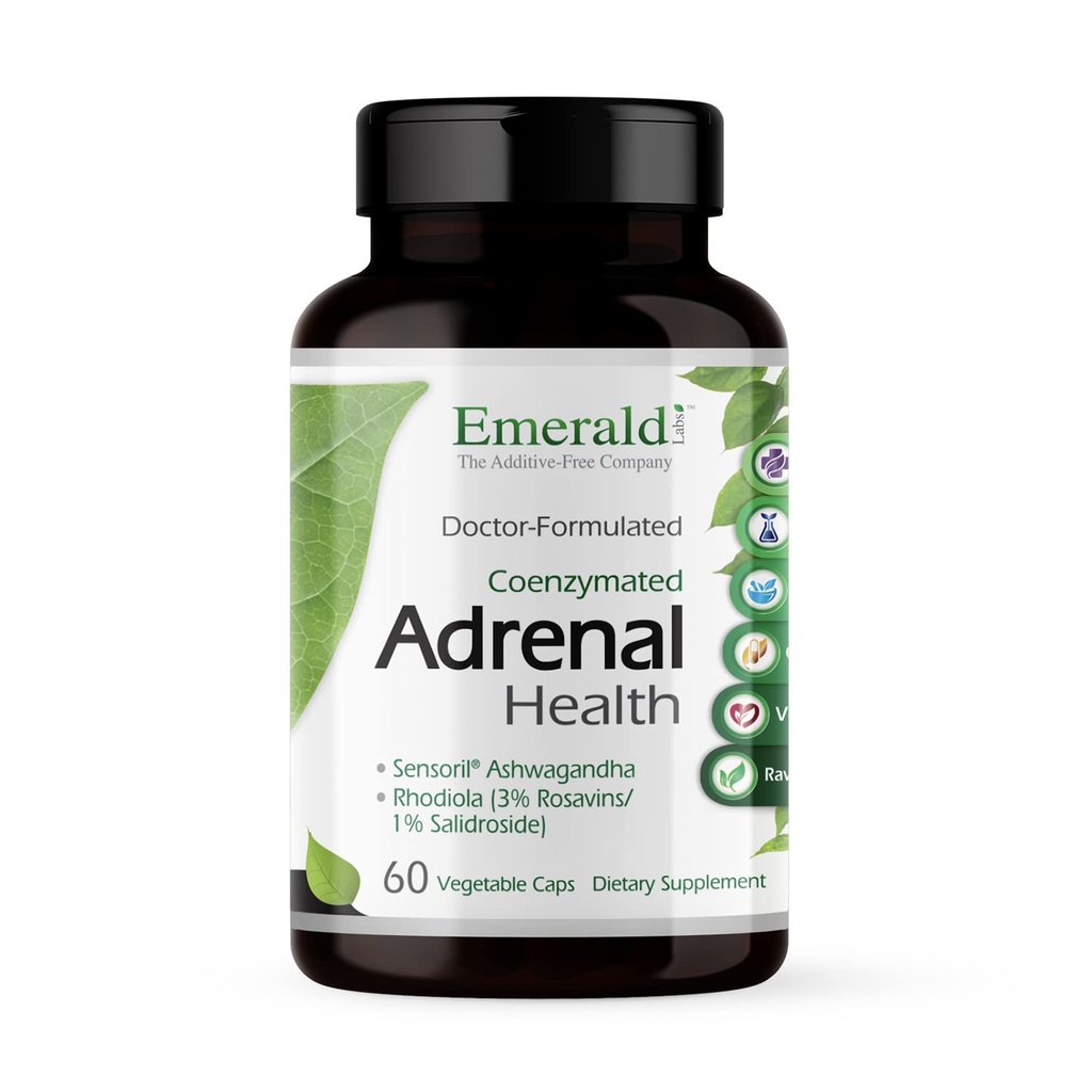 EMERALD LABS Adrenal Health - Stress Relief, Energy Support &amp; Restorative Sleep with Sensoril Ashwagandha, B Vitamins, Rhodiola &amp; More* - Gluten-Free - 60 Vegetable Capsules (30-Day Supply)